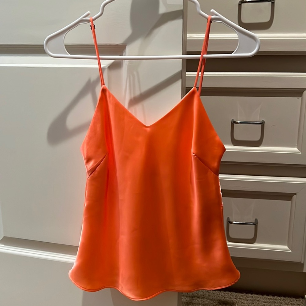 Neon orange silk top by Hemline
